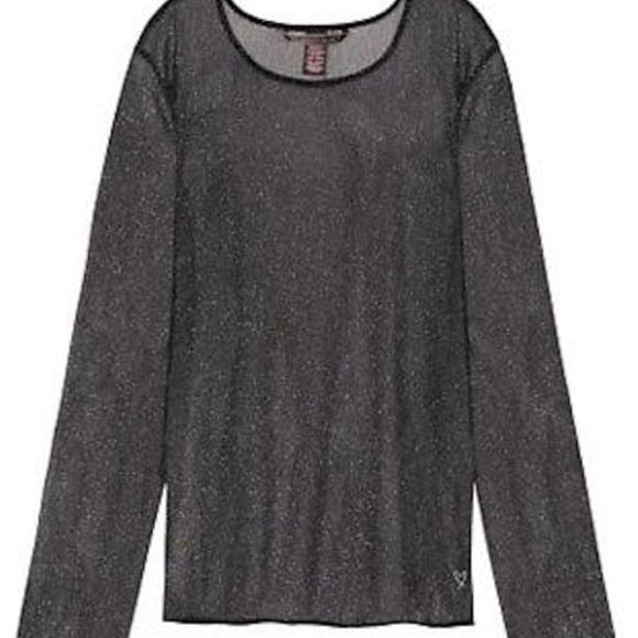 Victoria's Secret Mesh Shimmer‎ Longsleeve Glitter Sexy Sheer Tee Top M/L - Picture 2 of 7